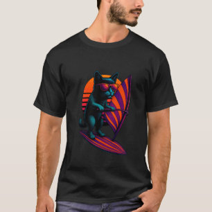 Retro Cat With Striped Sail Wind Surfing Surfer T-Shirt