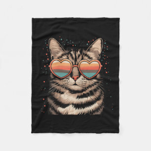 Retro Cat With Sungles Heart Love Cute Cat Valenti Fleece Blanket