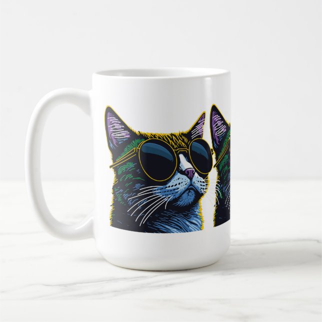 Retro Cat: Yellow Glasses Charm Coffee Mug (Left)
