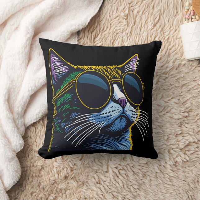 Retro Cat: Yellow Glasses Charm Cushion (Blanket)