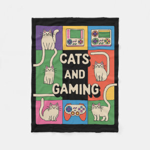 Retro Cats And Gaming Funny Cat Lover And Video Ga Fleece Blanket