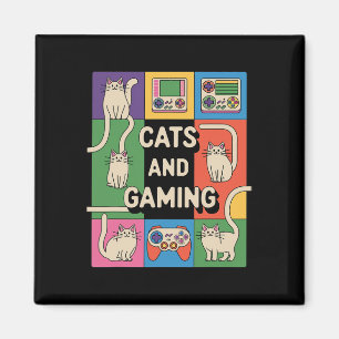 Retro Cats And Gaming Funny Cat Lover And Video Ga Magnet