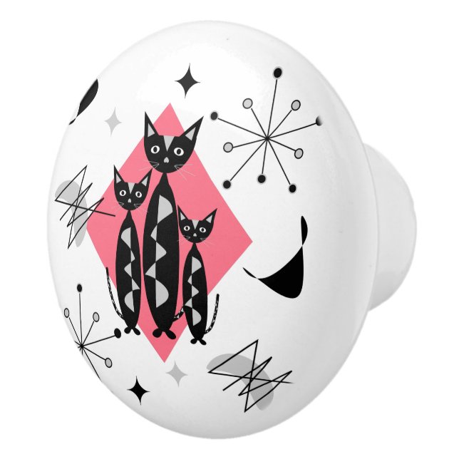 Retro Cats Atomic Starburst Modern Mid Century Ceramic Knob (Right)