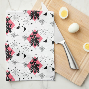 Retro Cats Atomic Starburst Modern Mid Century Tea Towel