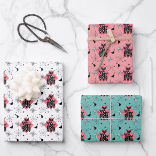 Retro Cats Atomic Starburst Modern Mid Century Wrapping Paper Sheet