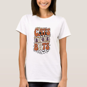 Retro Cats Before Bats Typography Black Halloween T-Shirt