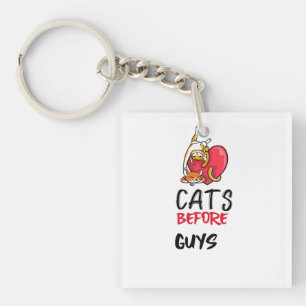 Retro Cats Before Guys Funny Cat Quote Tee Key Ring