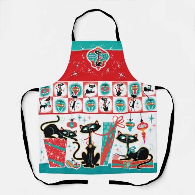 Retro Cats Christmas Apron (Front)