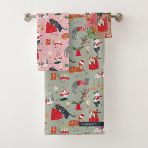 Retro cats Christmas Bath Towel Set
