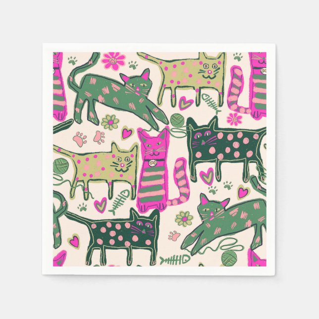 Retro Cats Design Napkin (Front)