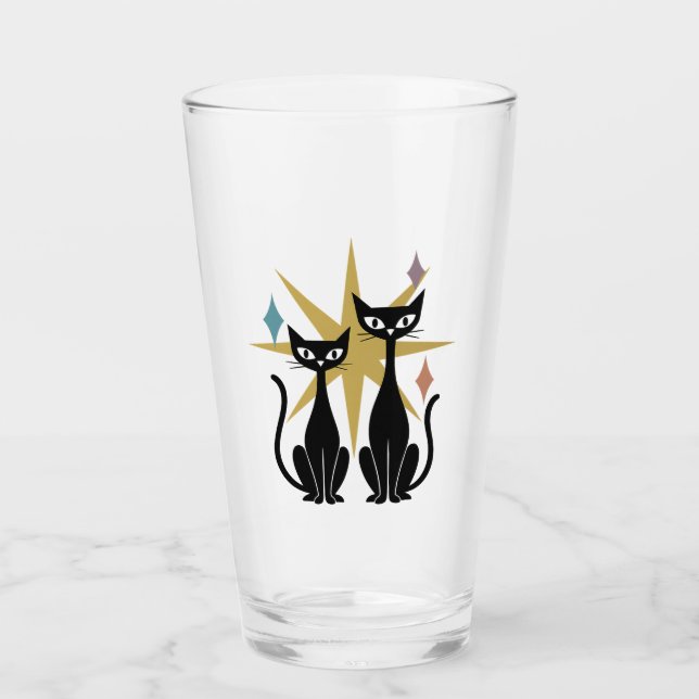 Retro Cats Gold Atomic Starburst Glass | Mid-Centu (Front)