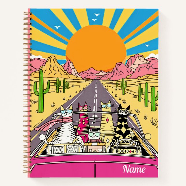 Retro Cats on Vacation Take a Road Trip Journal (Front)