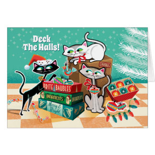 Retro Cats + Ornaments Christmas Cards
