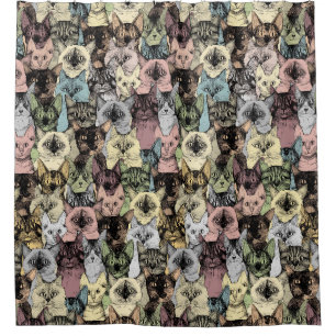 retro cats shower curtain