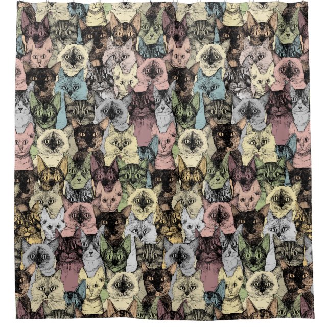 retro cats shower curtain (Front)