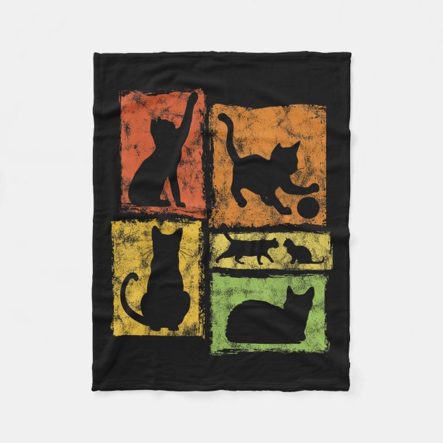Retro Cats Typical Poses Graphic For Cat Dads And  Fleece Blanket (Front)