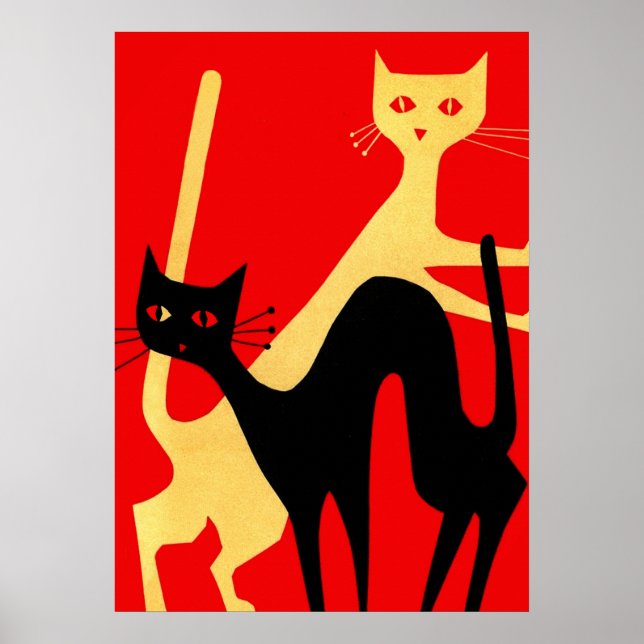 Retro Cats, Vintage Minimalist Poster (Front)