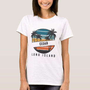 Retro Cedar Beach Long Island Surfboard Surfing T-Shirt