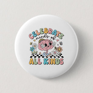 Retro Celebrate Minds Of All Kind Cute Brain Autis 6 Cm Round Badge