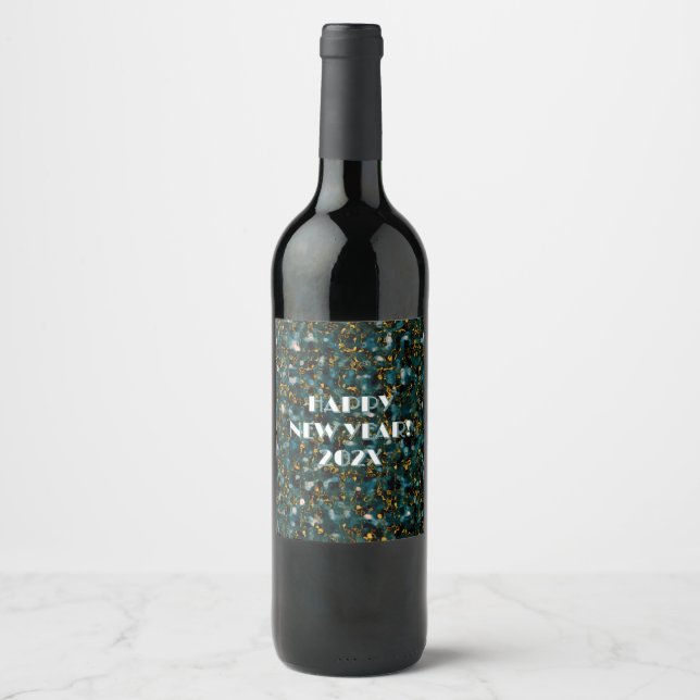 Retro Celestial Confetti Abstract New Years Wine Label (Front)