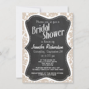 Retro Chalkboard Almond Colour Damask Pattern Invitation