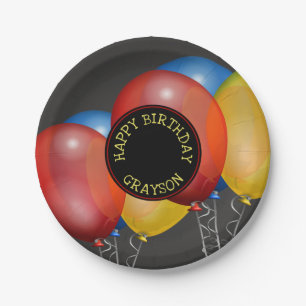 Retro Chalkboard and Balloons Happy Birthday Paper Plate