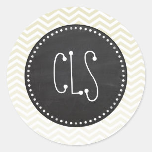 Retro Chalkboard; Beige Chevron; zig zag Classic Round Sticker
