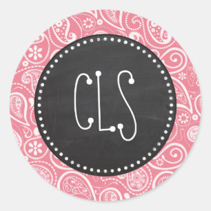 Retro Chalkboard; Blush Pink Paisley; Floral Classic Round Sticker