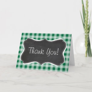 Retro Chalkboard Cadmium Green Gingham; Chequered Thank You Card