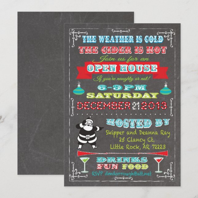 Retro Chalkboard Christmas Party Invitation (Front/Back)