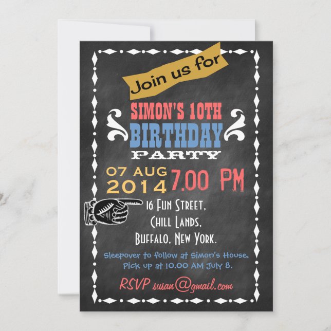 Retro Chalkboard Kids Birthday Party Invitation (Front)