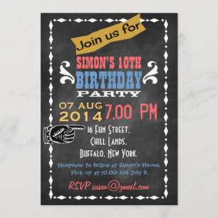 Retro Chalkboard Kids Birthday Party Invitation