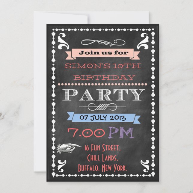Retro Chalkboard Kids Sleepover Birthday Party Invitation (Front)