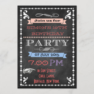 Retro Chalkboard Kids Sleepover Birthday Party Invitation