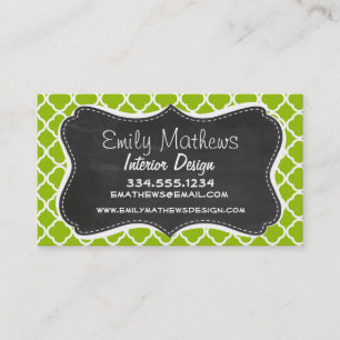 Retro Chalkboard look; Apple Green Quatrefoil Business Card