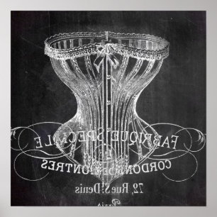 Retro chalkboard scripts victorian lingerie corset poster
