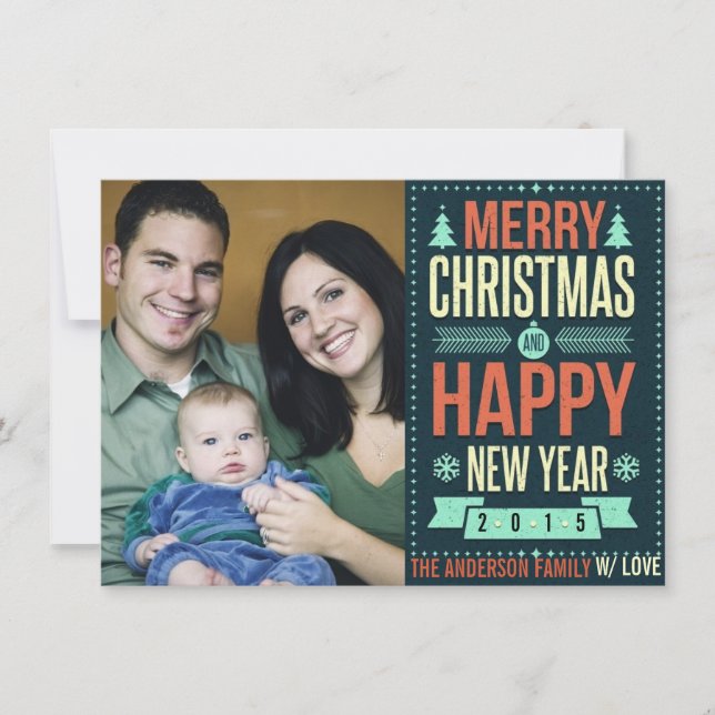Retro Chalkboard Typography Christmas Photo Holiday Card (Front)