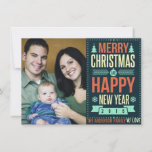 Retro Chalkboard Typography Christmas Photo Holiday Card<br><div class="desc">Rustic retro chalkboard style dark green background and bright retro typography with custom year number and family name . Add your favorite family photo or pet's or baby's first holiday picture... then customize the text. Modern cheerful way to send happy winter holiday greetings to all your friends and loved ones...</div>