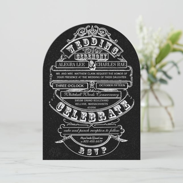 Retro Chalkboard Vintage Modern Wedding Invitation (Standing Front)