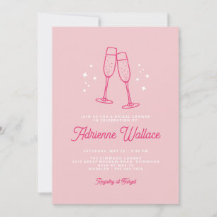 Retro Champagne   Cute Blush Pink Bridal Shower Invitation