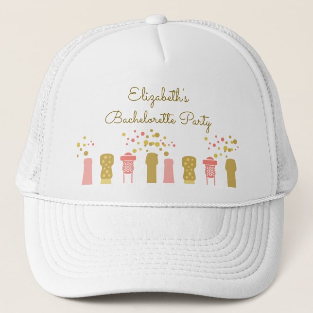 Retro Champagne Glam 1960s Bachelorette Party Trucker Hat (Front)