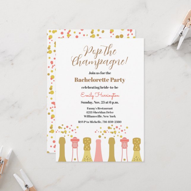 Retro Champagne Vintage Cool Bachelorette Party Invitation (Front/Back In Situ)