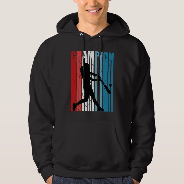Retro Champion Of Baseball Silhouette Colorful Tea Hoodie (Front)