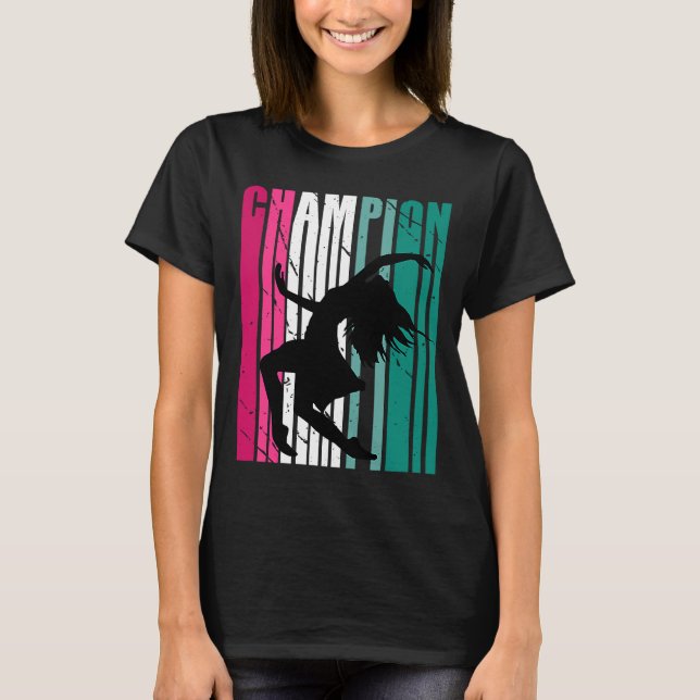 Retro Champion Of Dance Silhouette Colourful Teal  T-Shirt (Front)