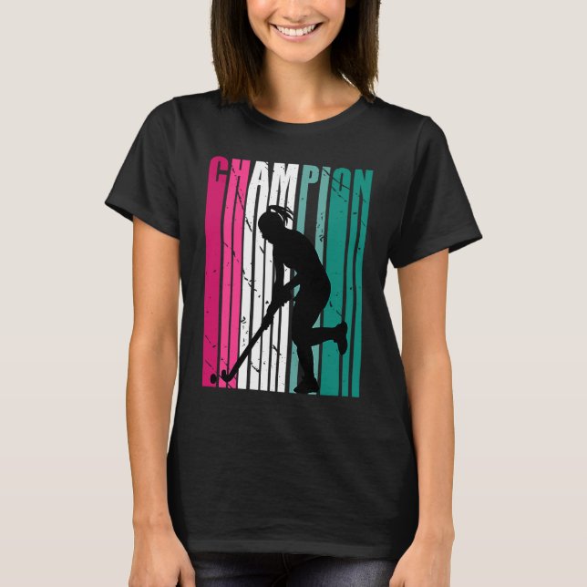Retro Champion Of Hockey Silhouette Colourful Teal T-Shirt (Front)