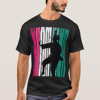 Retro Champion Of Karate Silhouette Colourful Teal T-Shirt