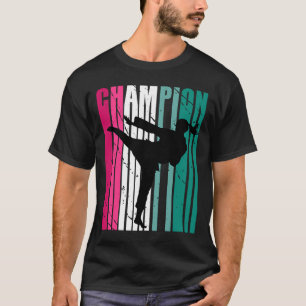 Retro Champion Of Karate Silhouette Colourful Teal T-Shirt
