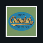 Retro Chanukkah 139 BCE Funny Blue N Green Design Napkin<br><div class="desc">Retro "Happy Chanukah EST 139 BCE, " funny blue and green design, paper, modern napkins. Happy Chanukah/Hanukkah! Personalise by deleting text "Happy" and "EST 139 BC" and adding your own. Use your favourite font style, colour, and size. All elements can be edited: delete, move, resize, rotate, etc. Blue oval shape...</div>