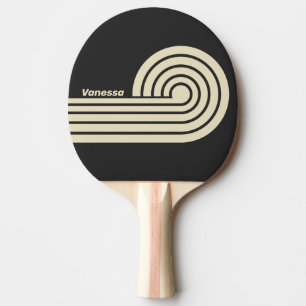 Retro Charcoal Dual Curl Stripes with Name Ping Pong Paddle