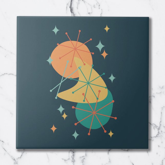 Retro Charcoal Mid-Century Abstract Shapes Tile (Creator Uploaded)